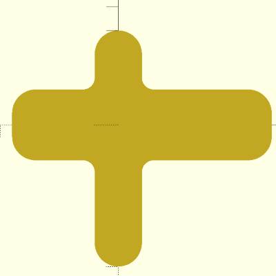 Die Kreuzform ist zentriert und vollständig eingerundet.